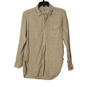 Esby Tan Linen Button Down Shirt Long Sleeve Pocket Collared Top - Small‎